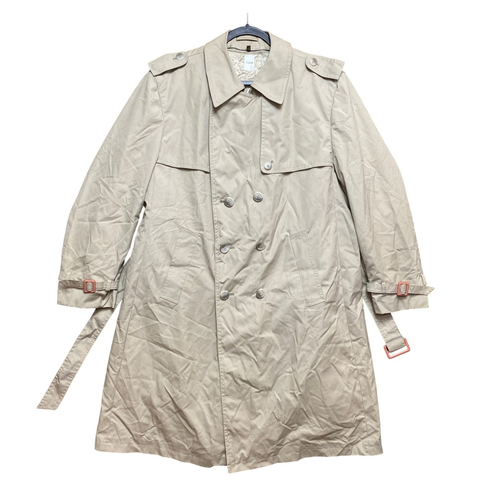 Egon Von Furstenberg Trench Coat Mens 44 Tan Double Breasted Belted Epaulets